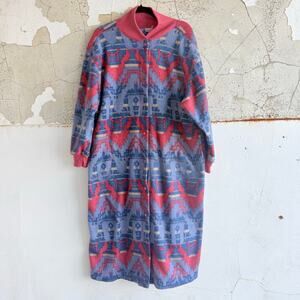 Vtg Aztec Robe Blanket Duster Southwestern Housecoat Loungewear Navajo Tribal